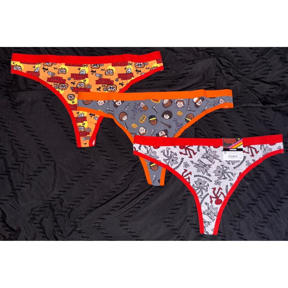 NEW Stranger Things Women's 3pk Printed‎ Cotton Thong Panties, Size XL (16-18)